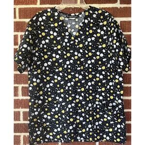 Los Angeles Rose Black with Sun, Clouds, Moon, and Stars Scrub Top Size Medium